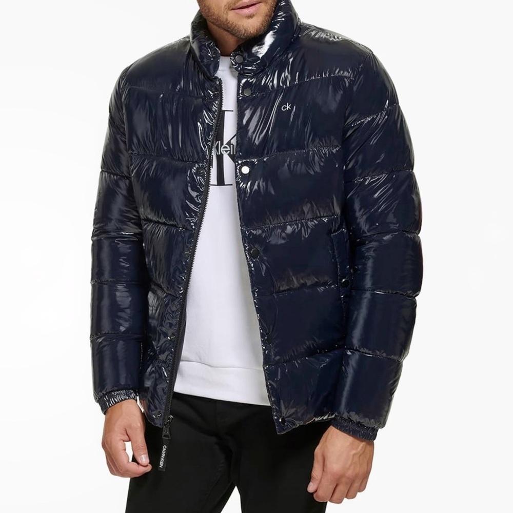 New Mens Calvin Klein Navy Quilted Water Resistant Puffer Jacket Sz L MSRP‎ $225